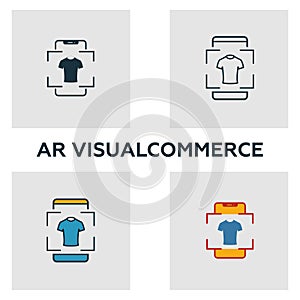 Augmented Reality Commerce icon set. Four elements in diferent styles from visual device icons collection. Creative augmented