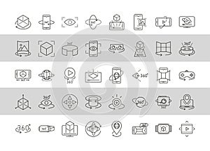 Augmented reality icons set simulation innovation technologies line style