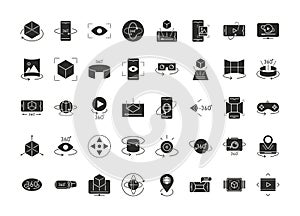 Augmented reality icons set simulation innovation technologies silhouette style