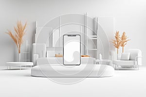 Augmented reality interface displaying 3D products in real space, blending technology and design