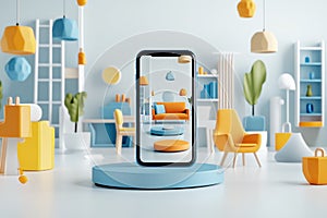 Augmented reality interface displaying 3D products in real space, blending technology and design