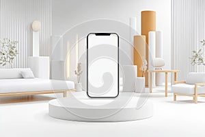 Augmented reality interface displaying 3D products in real space, blending technology and design