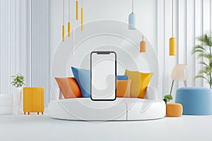 Augmented reality interface displaying 3D products in real space, blending technology and design