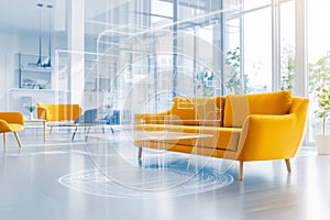 Augmented reality interface displaying 3D products in real space, blending technology and design