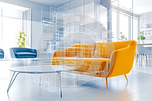 Augmented reality interface displaying 3D products in real space, blending technology and design