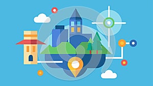 An augmented reality interface superimposed on a realworld environment showing navigation arrows and information