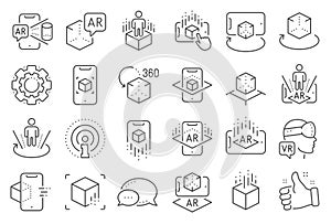 Augmented reality line icons. VR simulation, Panorama view, 360 degree. Vector