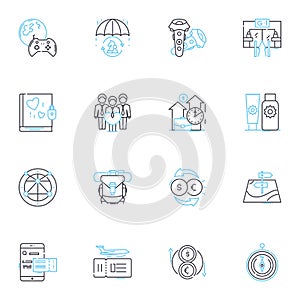 Augmented reality linear icons set. Hologram, Overlay, Interactive, Immersive, Virtual, Projection, Digital line vector