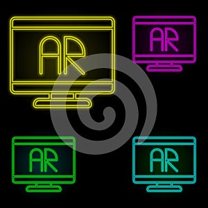 Augmented reality, monitor neon color set icon. Simple thin line, outline vector of augmented reality icons for ui and ux, website