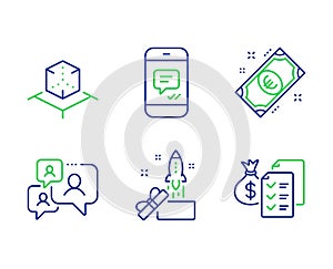 Augmented reality, Support chat and Euro money icons set. Message, Innovation and Accounting wealth signs. Vector