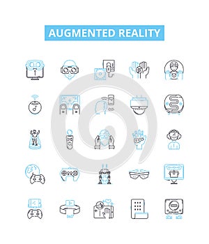Augmented reality vector line icons set. Augmented, Reality, AR, 3D, Mixed, Virtual, Interactive illustration outline