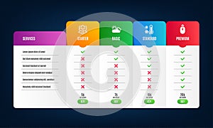 Augmented reality, Weather thermometer and Sunny weather icons set. Swipe up sign. Vector