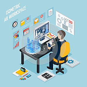 Augmented Reality Workplace Isometric Composition