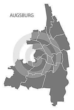 Augsburg city map with boroughs grey illustration silhouette shape