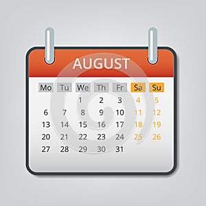August 2018 calendar concept background, cartoon style