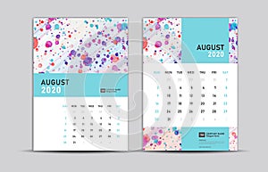 AUGUST 2020 template, Desk calendar 2020, trendy background, vector layout, printing media, advertisement, a5, a4, a3 size