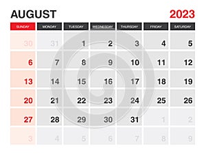 August 2023 Calendar Printable, Calendar 2023, planner 2023 design, Desk calendar template, Wall calendar, organizer office