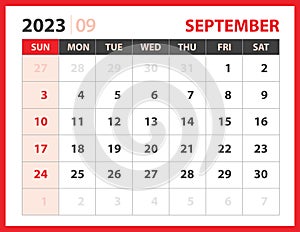 August 2023 template, Calendar 2023 design vector, planner layout, Week starts Sunday, Desk calendar 2023 template, wall calendar