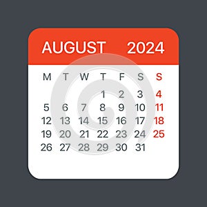 August 2024 Calendar Leaf - Vector template graphic Illustration