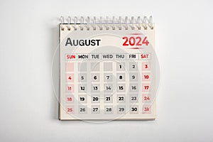 August 2024. One page of annual business monthly calendar on white background. August 2024 reminder, business planning,