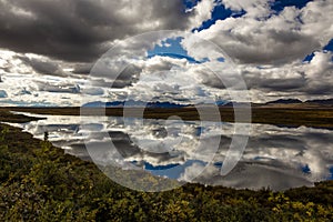 AUGUST 26, 2016 - Lakes of Central Alaskan Range - Route 8, Denali Highway, Alaska,a dirt road offers stunning views of Mnt. Hess