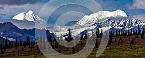 AUGUST 26, 2016 - Lakes of Central Alaskan Range - Route 8, Denali Highway, Alaska,a dirt road offers stunning views of Mnt. Hess