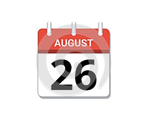 August, 26th calendar icon vector, concept of schedule, business and tasks