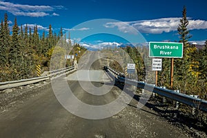 AUGUST 27, 2016 - Brushnaka River bridge offers views of Alaskan Range - Denali Highway, Route 8, Alaska