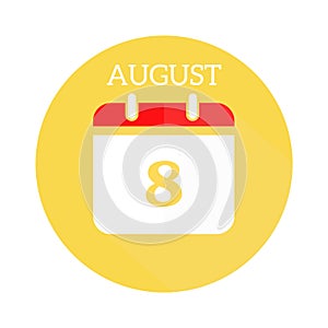 August 8 calendar flat icon
