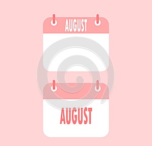 August Calendar icon on red background.Two flat style