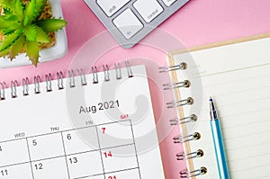 August 2021 calendar with note book o