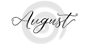 August - Handwritten inscription in calligraphic style on a white background. Vector illustration