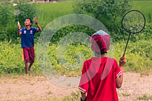 August 26, 2014 - Kids playing badminton in Sauraha, Nepal