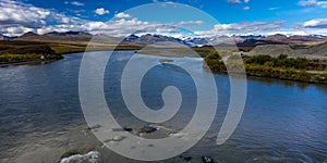 AUGUST 26, 2016 - Lakes of Central Alaskan Range - Route 8, Denali Highway, Alaska,a dirt road offers stunning views of Mnt. Hess