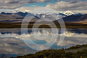 AUGUST 26, 2016 - Lakes of Central Alaskan Range - Route 8, Denali Highway, Alaska,a dirt road offers stunning views of Mnt. Hess