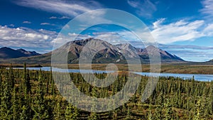 AUGUST 26, 2016 - Lakes of Central Alaskan Range - Route 8, Denali Highway, Alaska,a dirt road offers stunning views of Mnt. Hess