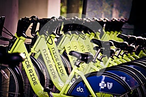 A Nice Ride Minnesota bike share rack station in downtown Minneapolis