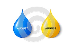 August month icon. Event schedule Aug date. Paint drop 3d icons. Vector