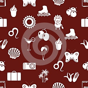 August month theme set of simple icons seamless red pattern eps10
