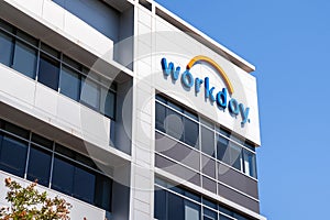 August 25, 2019 Pleasanton / CA / USA - Workday sign at their headquarters; Workday, Inc. is an onÃ¢â¬âdemand cloud-based