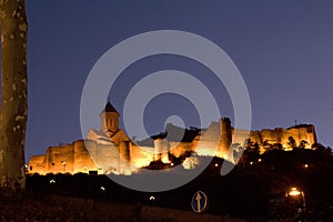 Tbilisi - Abanotubani with Narikala fortress at night