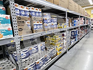 Walmart grocery store interior side view toilet paper section