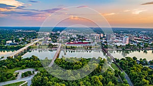 Augusta, Georgia, USA Downtown Skyline Aerial along the Savannah