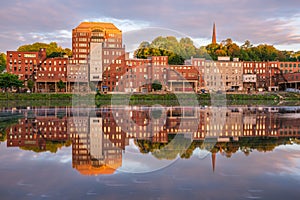 Augusta, Maine, USA downtown skyline on the Kennebec River