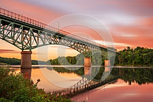 Augusta, Maine, USA view on the Kennebec River with Memorial Bridge photo