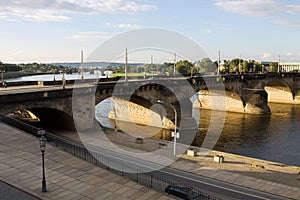 The Augustus bridge over Elbe river in Dresden, Germany