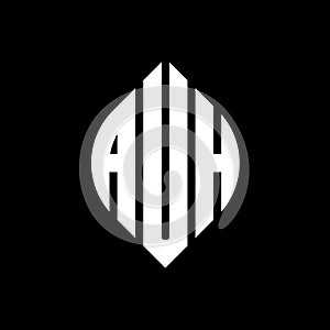 AUH circle letter logo design with circle and ellipse shape. AUH ellipse letters with typographic style. The three initials form a