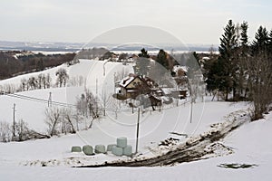 Auhentic ugly and messy countryside and village in the Central Europe during winter and wintertime