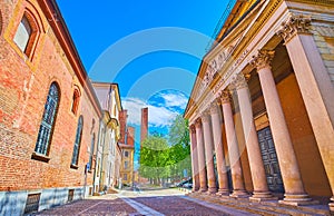 Aula Magna colonnade building of the University of Pavia, Italy photo