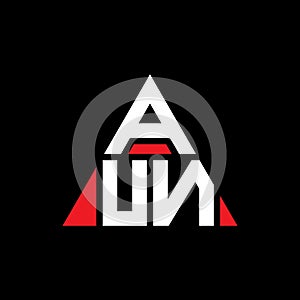 AUN triangle letter logo design with triangle shape. AUN triangle logo design monogram. AUN triangle vector logo template with red